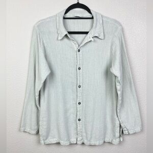CP Shades Women's Small Sage Green Flax Blend Button Down Shirt Long Sleeve